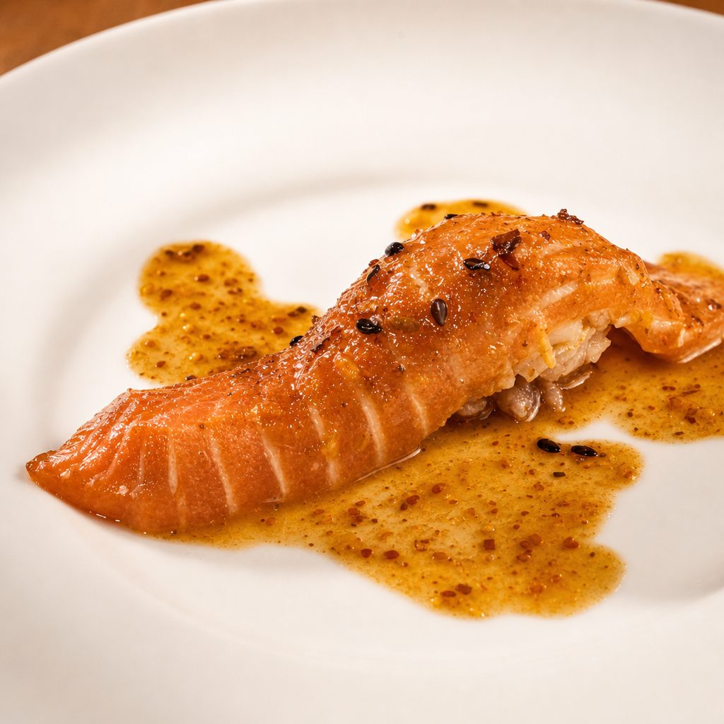 Spicy Seared Pepper Salmon Sushi.