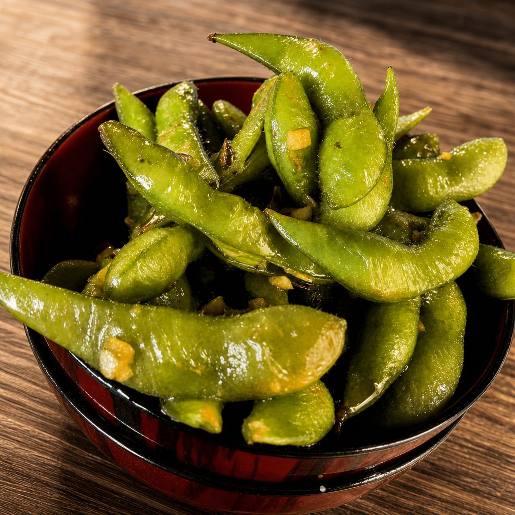 Spicy Garlic Edamame.